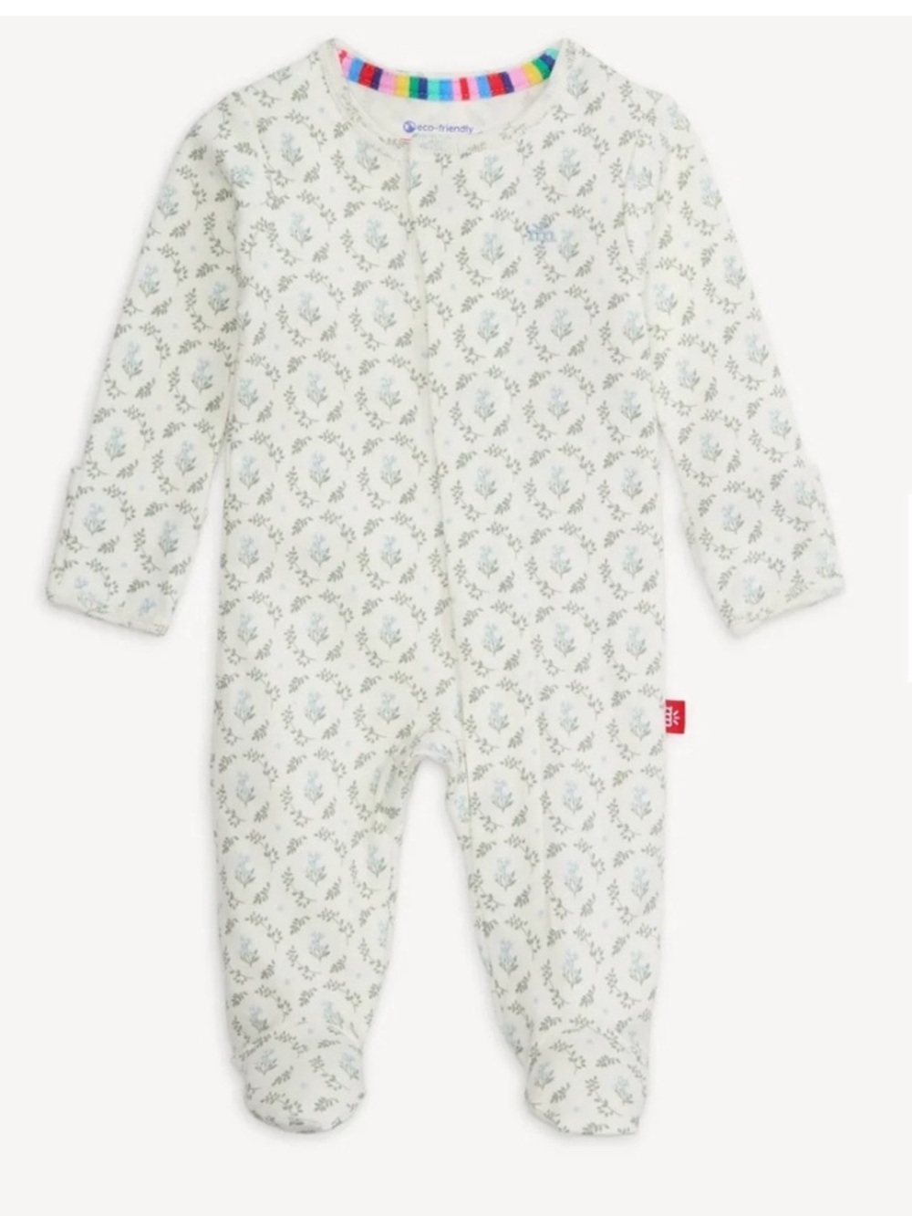 Magnetic Me 0-3mo Eloise White Blue Floral Cotton Long Sleeve Footie Pajama